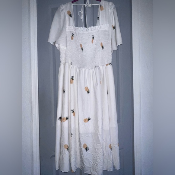 SHEIN pineapple printed butterfly sleeve tie back dress size 4X - Picture 3 of 6